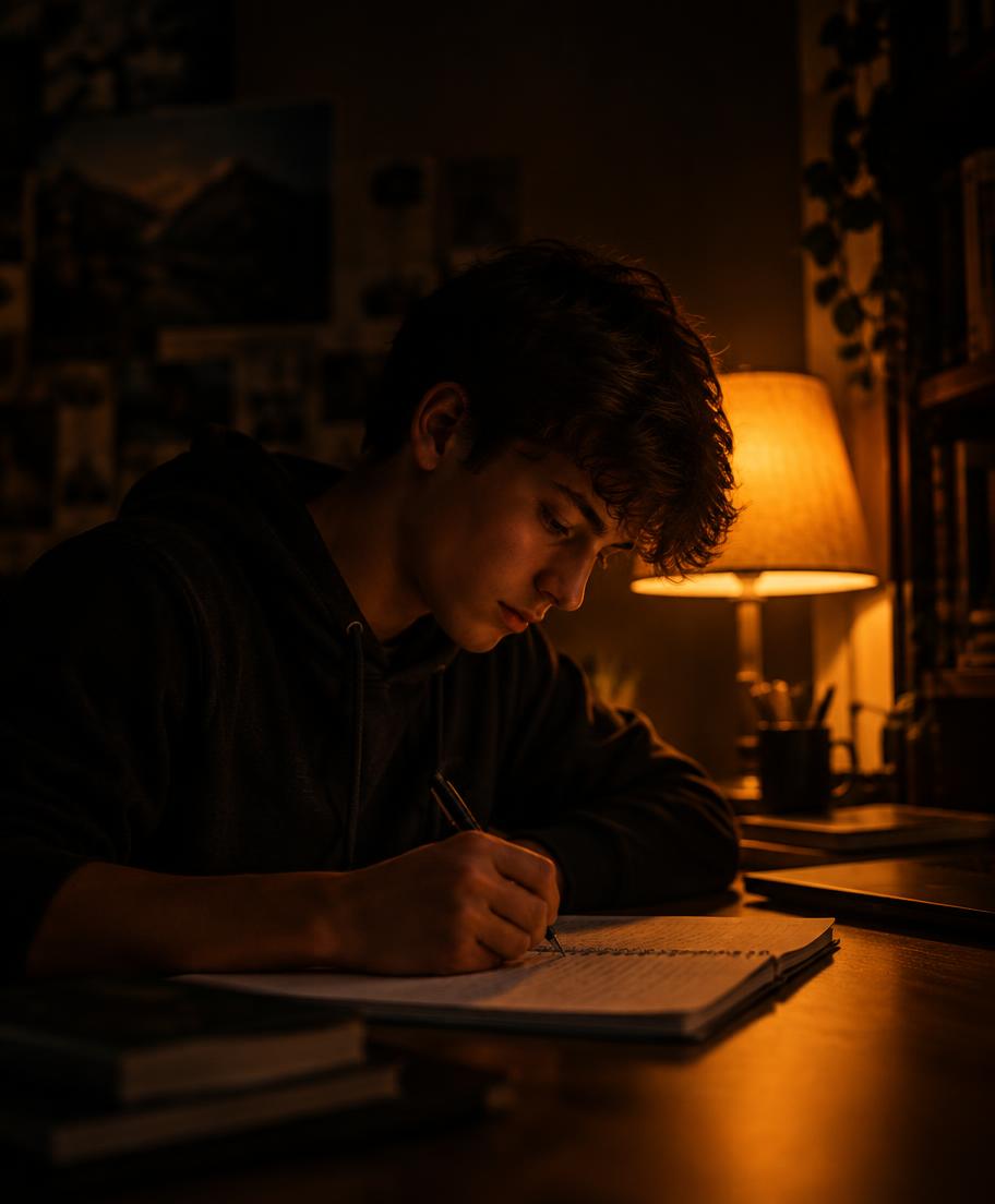 Estudiante escribiendo en su cuaderno